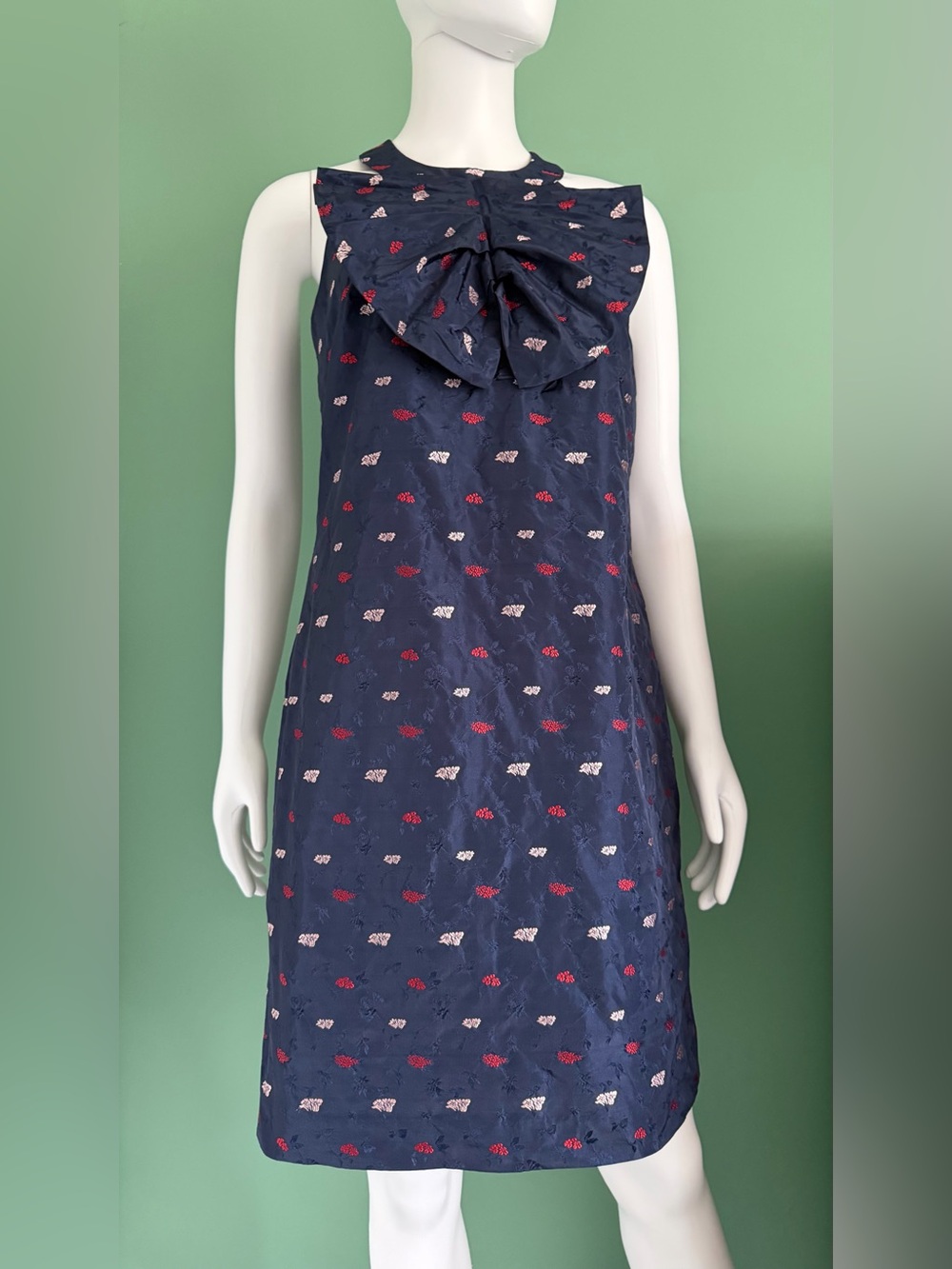 Banana Republic Pleated Bow Embroidered Satin Midi Dress